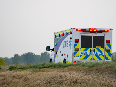 ambulance on rural road