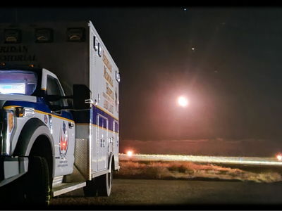 ambulance at night in rural location